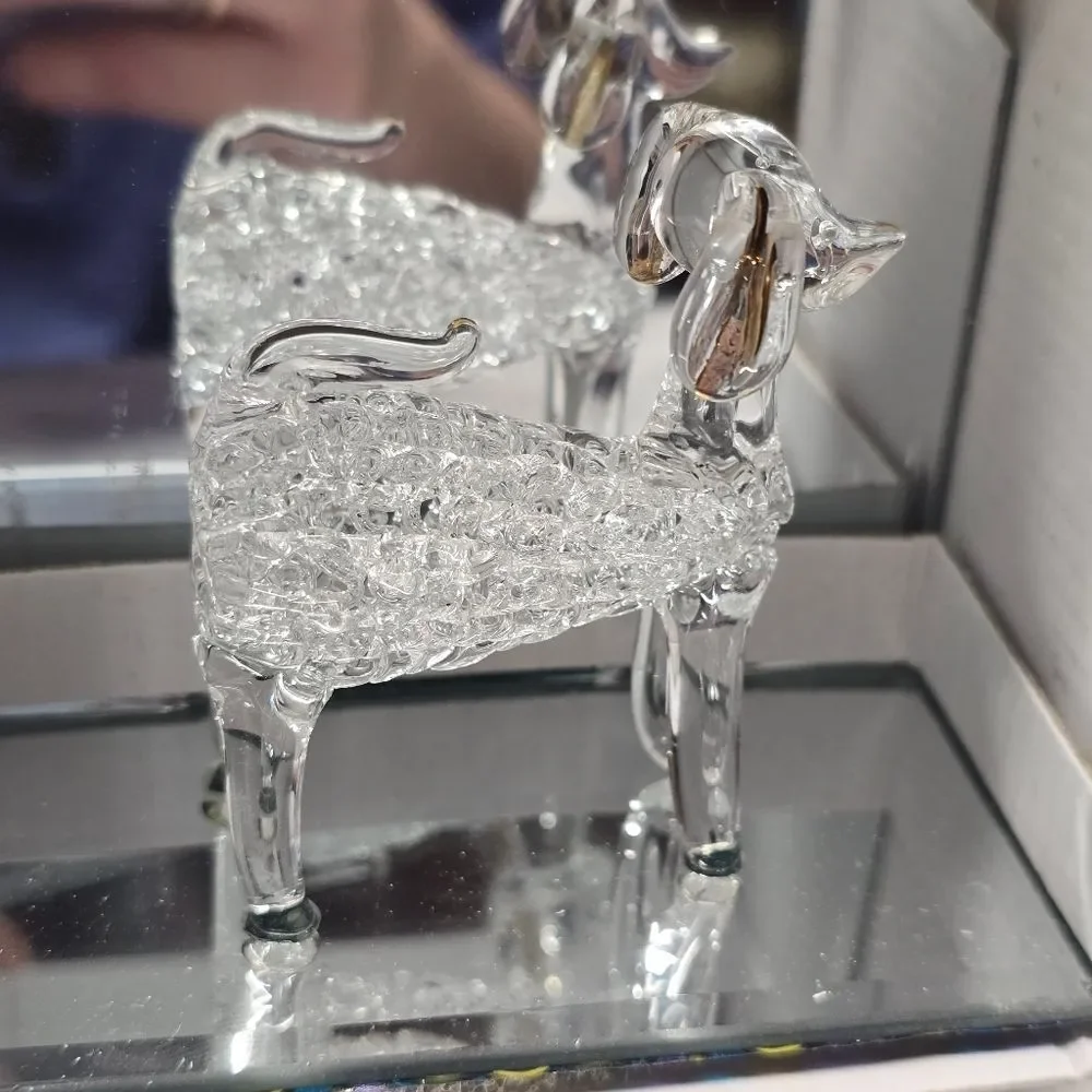 Spun Glass Poodle Dog Figurine On Mirror Stand NEW